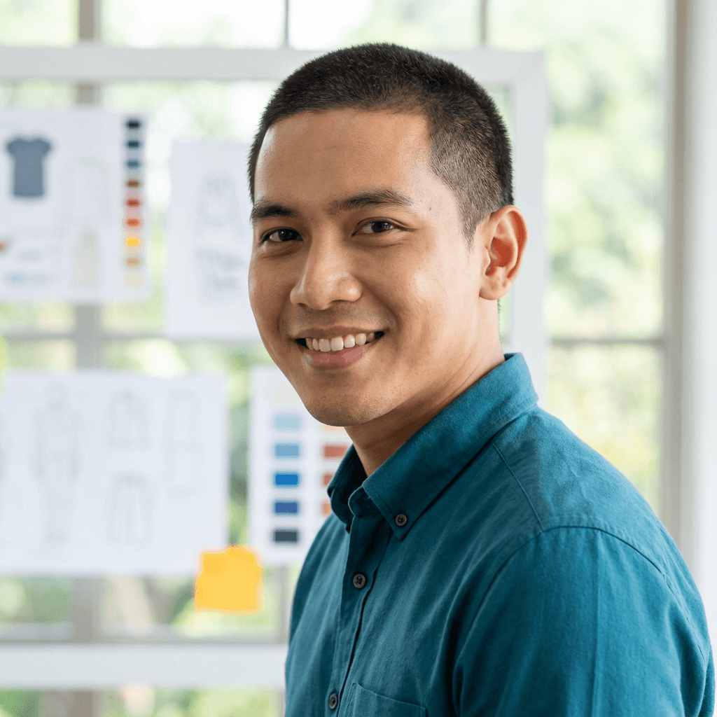 Pak Hendra menunjukkan hasil backdrop TV dari Rumah Idea Interior