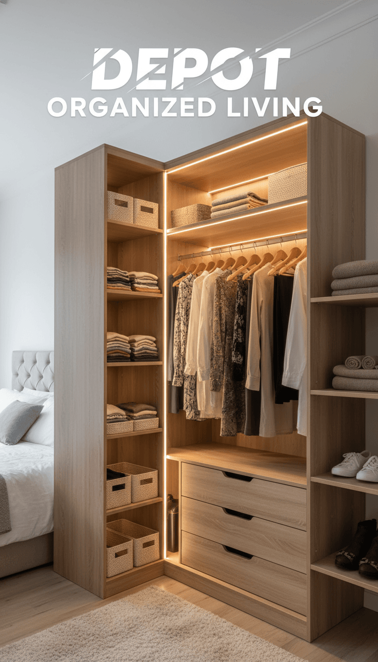 Lemari sudut custom dengan desain penyimpanan optimal