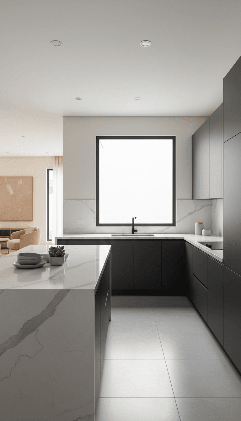 Kitchen set modern abu-abu dengan finishing HPL premium