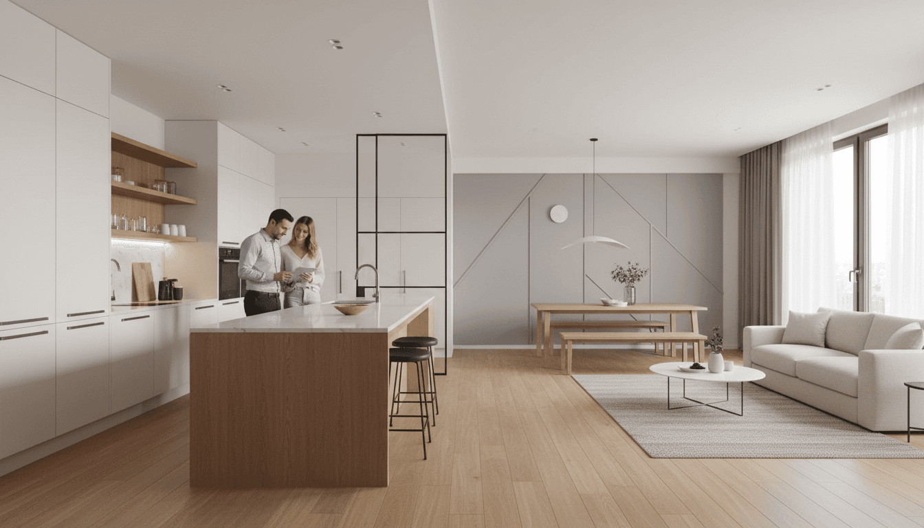 Hasil kerja lengkap interior custom kitchen set, lemari, dan backdrop TV
