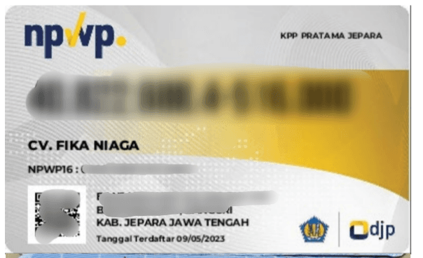 Kartu NPWP milik CV. Fika Niaga yang diterbitkan oleh KPP Pratama Jepara, Jawa Tengah.
